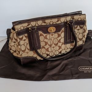 Coach Hampton Satchel Signature Tan& Brown leather